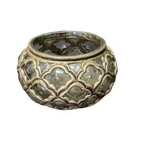 Vintage Brass Silver Tone Baroque Hand Blown Glass Bohemian Boho Apothecary Jar